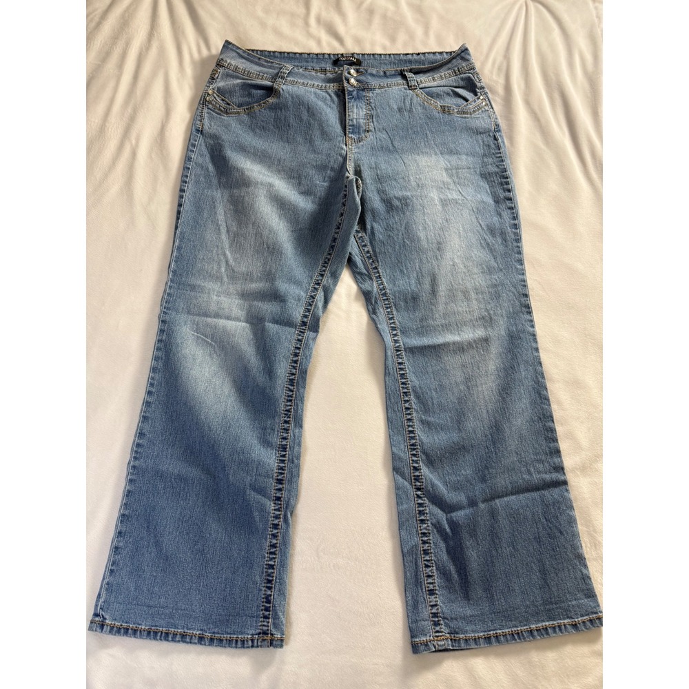 Roz & Ali Womens Blue Embellished Wide Leg Jeans Size 20 Medium Wash Denim